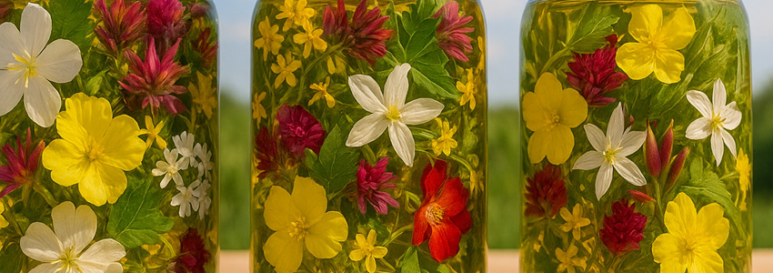 Přenos energie květů probíhá ve skleněné míse s vodou 3 až 4 hodiny na slunci.